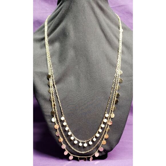 Ann Taylor Factory Signed Three Layer Necklace, Gold Tone w/Mini Baroque Pearls - Picture 1 of 12